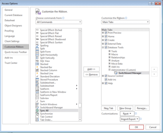 manquant de MS Access Switchboard Manager 3