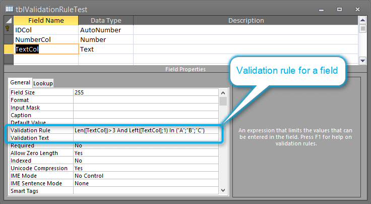 Types de règles de validation dans Access