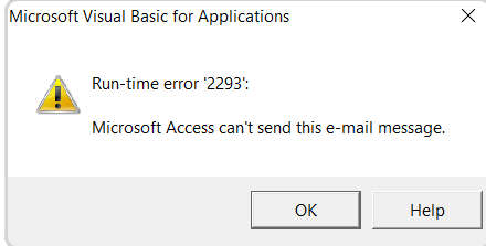 Microsoft Access ne peut pas envoyer cet e-mail Message