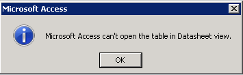 Access Can't pas ouvrir la table en mode Feuille de données