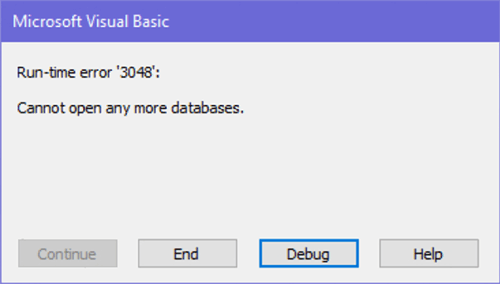 Erreur 3048 Ne peut Ouvrez any Plus bases de données